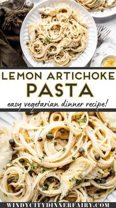 lemon artichoke pasta is an easy vegetarian dinner recipe