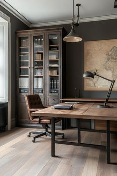 Man’s Office Ideas, Industrial Style Office Design, Mans Office Space, Garage Office Conversion, Small Home Office For Men, Office Building Interior Design, Modern Masculine Office, Manly Office, Home Office Masculine