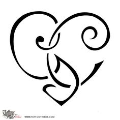 a heart shaped tattoo design with swirls and leaves in the middle, on a white background