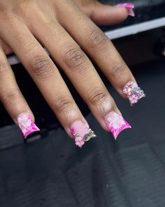 Short duck pink nails with rhinestone Kylie Nails, Acrylic Nail Set, Sassy Nails, Winter Nails Acrylic