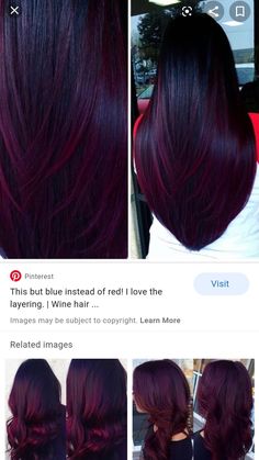 Long Hair With Layers And Bangs Straight, Mulberry Highlights On Dark Hair, Burgundy Plum Hair Color, Undercolor Hair, Purple Red Hair Color, Dark Burgundy Hair, Black Cherry Hair, Deep Wine Color, Hair Color Plum