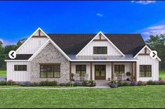 this is an artist's rendering of a house in the country style with stone and shingles