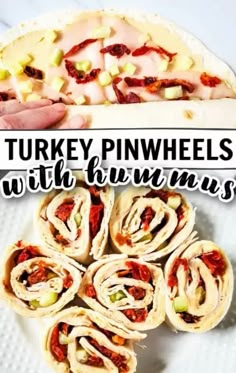 turkey pinwheels with sunflower seeds on a white plate