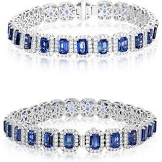 Roman & Jules 18K White Gold Emerald Cut Sapphire Bracelet - 2.81 Carat Sapphire, 16.90 Carat Total Diamond Weight Luxury Rectangular Lab-created Sapphire Jewelry, Sapphire Bracelet, Everlasting Love, Emerald Jewelry, Round Cut Diamond, Emerald Cut, The Star, Luxury Jewelry, Deep Blue