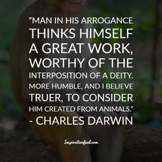 a monkey sitting on top of a tree branch next to a quote from charles darvin