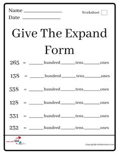 the printable worksheet for give the expand form