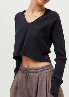 Long-sleeve top from BDG in a soft thermal waffle knit. Cropped above the waist in a boxy fit complete with a notched neckline. Content + Care - 100% Cotton - Machine wash Urban Outfitters Flannel, Urban Sweater, Women's Henley, Yellow Fits, Notched Neckline, Cropped Crewneck, Thermal Top, Urban Outfitters Women, Urban Outfitters Tops