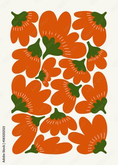 an orange and green flower pattern on white paper with the words,'i love you '