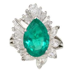 Platinum Emerald & Diamond | From a unique collection of vintage cocktail rings at https://www.1stdibs.com/jewelry/rings/cocktail-rings/