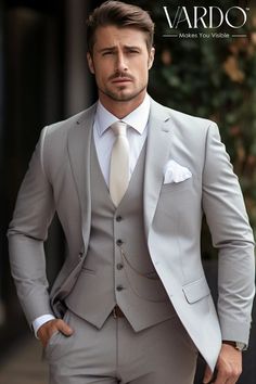 Gray Wedding Suit For Groom, Custom Fit Three-piece Suit For Groom, Light Gray Suit Wedding, Light Grey Suit Wedding, Light Grey Suit Men Wedding, Grey Wedding Suits For Men, Light Grey Suit Men, Grey Suit Groom, Groom Suits For Wedding