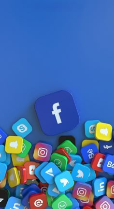 several different colored social media icons on a blue background