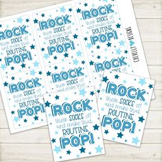 printable rock star stickers with the words rock and stars in blue on them