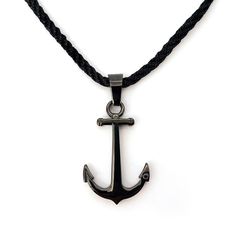 |200000639:200661029#45cm add 5cm Adjustable Black Nautical Jewelry, Stainless Steel Anchor Necklace For Gifts, Stainless Steel Anchor Necklace For Gift, Adjustable Anchor-shaped Necklace For Gifts, Anchor Rope, Anchor Pendant, Sea Lover, Anchor Necklace, Nautical Style