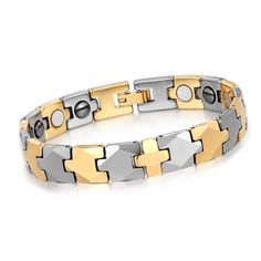 Men's Puzzle Design Titanium Steel Bracelet - Wnkrs Gold Metal Wristband Bracelet, Gold Metal Bracelet Wristband, Modern Gold Wristband Bracelet, Elegant Gold Magnetic Bracelets, Elegant Gold Magnetic Bracelet, Men Bracelets, Puzzle Design, Steel Bracelet, Bracelets For Men