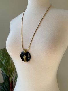 "1990s Monet Necklace Black lucite medallion pendant Gold tone chain necklace * has some discoloration necklace is 13\" length total 2\" diameter round pendant" Large Round Pendant Medallion Necklace, Metal Medallion Necklace With Round Pendant, Black Metal Medallion Necklace, Round Metal Medallion Necklace With Large Pendant, Bee Ring, Sketch Style, Gifts For Fiance, Vintage Monet, Bee Earrings