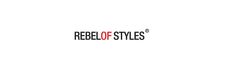 the words rebel of styles written in red and black on a white background with an image of