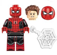 a lego spider man with his face cut out