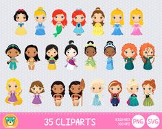 the princesses cliparts are available for use in many different designs and colors