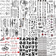 an assortment of tattoo font and symbols