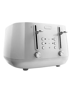 a white toaster sitting on top of a counter