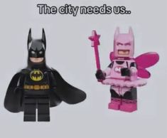 two lego batmans are shown with the caption'the city needs us '