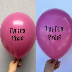 two balloons with the words twttex and pixie written on each balloon