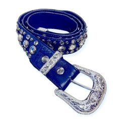 Valencia Women’s Rhinestone Royal Blue Leather Belt Size M 39” Equestrian Belts, Gold Belt Buckle, Tooled Leather Belts, Gold Belts, Suede Belt, Studded Belt, Faux Leather Belts, Metal Chain Link, Genuine Leather Belt