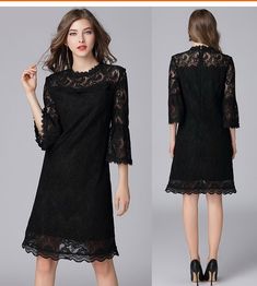 Hollow Out Lace 3/4 Flare Sleeve Elegant Dress - Uniqistic.com Elegant Shift Dress With 3/4 Sleeves, Gowns Of Elegance, Unique Dresses, Elegant Dress, Flared Sleeves, Fashion Games, Day Dresses, Nice Dresses, Unique Style