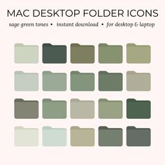 the mac desktop folder icons are shown in shades of gray, green and beiges