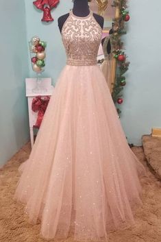 Beaded Bodice Prom Dress, Sleeveless Prom Dress, Champagne Evening Dress, Dress Shops, Tulle Party Dress, Dressy Dress, Prom Dresses Long Pink, Fancy Gowns, Cheap Evening Dresses