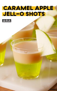 caramel apple jello shots on a tray