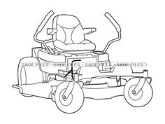 a lawn mower is shown in black and white, with the front wheel facing forward