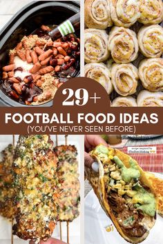 appetizers, chicken skewers, tacos and slow cooker food Homecoming Tailgate Food, Football Party Dinner Ideas, Upscale Tailgate Food, Football Game Tailgate Food, Gourmet Tailgate Food, Super Bowl Party Entrees, Super Ball Food, Hot Tailgate Food, Gameday Dinner Ideas