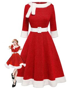 Red 1950s Solid Plush Christmas Dress | Retro Stage Vintage Christmas Outfit, Rockabilly Christmas, Velvet Pencil Dress, Vintage Christmas Dress, Retro Stage, Vintage Jumpsuit, Vintage Silhouette, Dress Retro, Christmas Plush