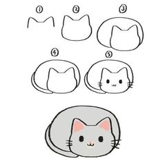 step by step instructions for how to draw a cartoon cat with four different shapes and sizes