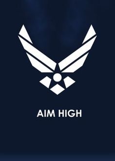 an air force logo with the words aim high in white on a dark blue background