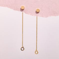 "DESCRIPTION:  * 18K Gold Plated Brass * Hypoallergenic Post * Butterfly Closure with Chain APPROXIMATE MEASUREMENTS: * Circle Stud Diameter: 0.2\" (5 mm) * Total Drop Length: 3\" (76 mm) CHLOE DROP EARRINGS A cute pair of front back earrings you won't want to miss out on! These dangling chain earrings add a subtle accent of gold to any outfit without distracting from the amazing you!  Want to ship your order directly to a friend? We've got you covered! Let us know it's a gift by clicking on the \"This order is a gift\" box and add a gift message for free! We'll be sure to add it to your gift! ✦ If you have any questions, please feel free to contact us! We're here to help! ✦" Brass Earrings With Adjustable Chain For Gift, Minimalist Gold Chain Drop Earrings, Gold Chain Earrings As Gift, Dainty Earrings With Gold Chain For Gift, Minimalist Earrings With Delicate Chain, Dainty Gold Chain Earrings For Gift, Minimalist Round Earrings With Delicate Chain, Dainty Gold Chain Earrings As Gift, Minimalist Cable Chain Earrings For Gift