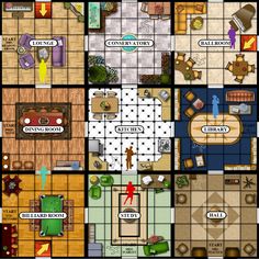 a game board with different rooms and furniture