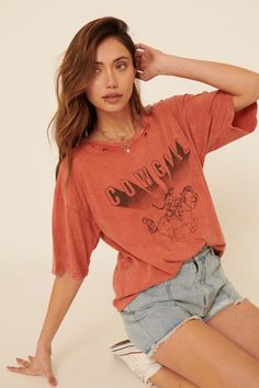 Cowgirl Distressed Oversize Graphic Tee - ShopPromesa Oversize Graphic Tee, Cowgirl Graphic, Midi Tank Dress, Oversized Graphic Tee, Coastal Cowgirl, Vintage Canvas, Tank Dress, Oversized Fits, Short Outfits