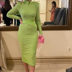 Very Chic And Elegant Zhivago Dress In Green Color I Wore Once Is Very Comfortable . Chic Green Bodycon Evening Dress, Chic Fitted High Neck Evening Dress, Green Bodycon Cocktail Dress, High Neck Bodycon Cocktail Dress, Fitted Green Midi Evening Dress, Green Fitted Midi-length Evening Dress, Sheath Bandage Dress For Spring Cocktail, Chic Fitted Green Evening Dress, Chic Green Fitted Evening Dress