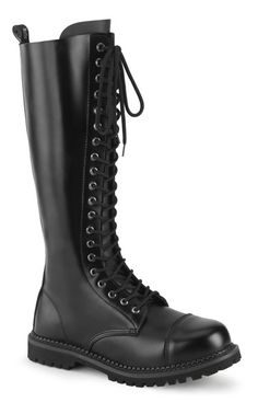 RIOT-20 Leather Combat Boots Mens High Boots, Mens Tall Boots, High Combat Boots, Knee High Combat Boots, Concert Black, Demonia Boots, Black Leather Combat Boots, Alternative Shoes, Combat Boots Men