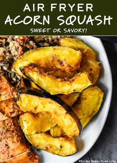 air fryer acorn squash served on a white plate