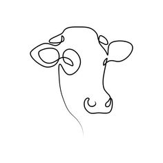 a cow's head is shown in black and white, with one line drawn to the side