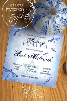 light blue bat mitzvah 12th birthday party invitations Blue Dragonfly, Dragonflies Design, Blue Texture, Glitter Stars, Star Of David, Rsvp Card