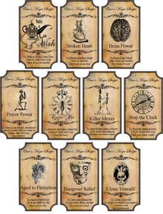 twelve different types of wine labels