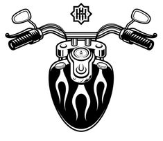 a black and white drawing of a motorcycle with the handlebars on it's front end