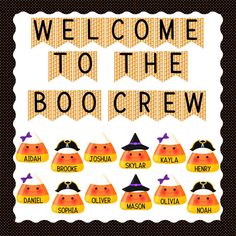 welcome to the boocraw poster with pumpkins and witch hats on black background