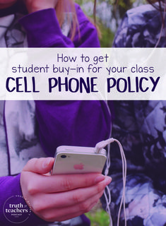 a girl holding her cell phone with the text how to get student buy - in for your class cell phone policy