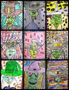 six different colored pictures with people in hats on them and one is wearing a green hat