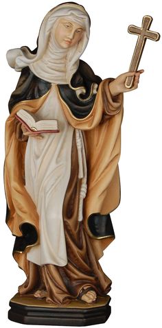 4930 Saint Statues, St Catherine Of Siena, Italian Sculptors, Wooden Books, St Catherine, Wooden Figurines, Water Colors, Wooden Sculpture, Wood Carved